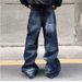 Retro Vintage Washed Denim Pants Unisex Straight Leg Heavyweight Trousers For Streetwear Style Authentic Vintage Wash_mkmklike.com