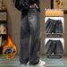 Pulse American Retro Black Gray Jeans For Men, Fleece Lined, Thickened, Straight Loose Fit, Autumn Winter High Street_mkmklike.com