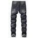 Men's Black Ripped Denim Jeans Mid-Waist Wide Leg Pants Non-Stretch Cotton North American Export Style Amazon Collection_mkmklike.com