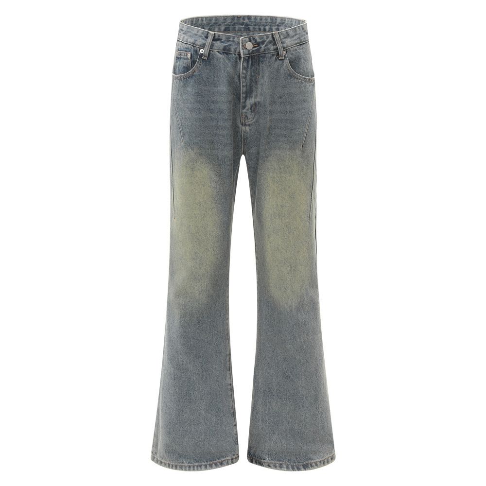 Street Style Hippie Washed Denim Flared For Men INS Trendy Design Sense Niche Loose Wide-Leg Long Pants_mkmklike.com