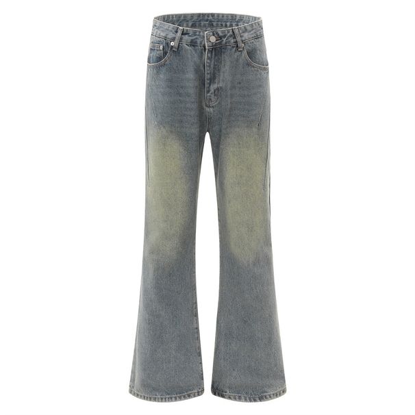 Street Style Hippie Washed Denim Flared For Men INS Trendy Design Sense Niche Loose Wide-Leg Long Pants_mkmklike.com