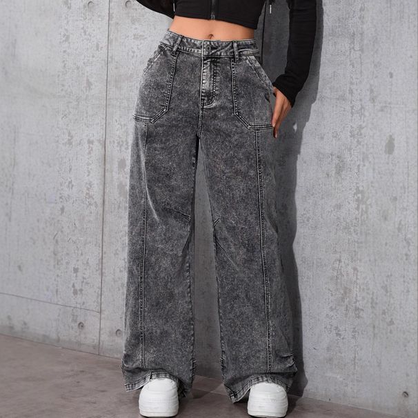 Vintage Leopard Print Cargo Jeans For Women – High Waisted Relaxed Fit Wide Leg Pants (Utility Streetwear Denim With Distressed Wash)_mkmklike.com