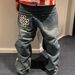 Slim Fit Embroidered Patchwork Distressed Washed Indigo Jeans Style Men's Denim_mkmklike.com