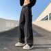 American Style Cleanfit Washed Denim Jeans For Men, Loose Straight Leg Split Slightly Flared Pants, Trendy High Street_mkmklike.com