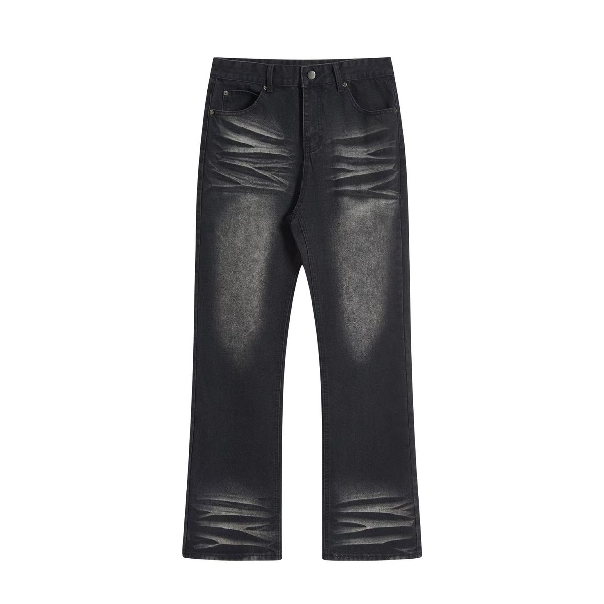 Vintage Washed Black-Grey Slim Fit Bootcut Jeans For Men - High Street Vibe, Straight Leg, Stretch Denim Pants_mkmklike.com