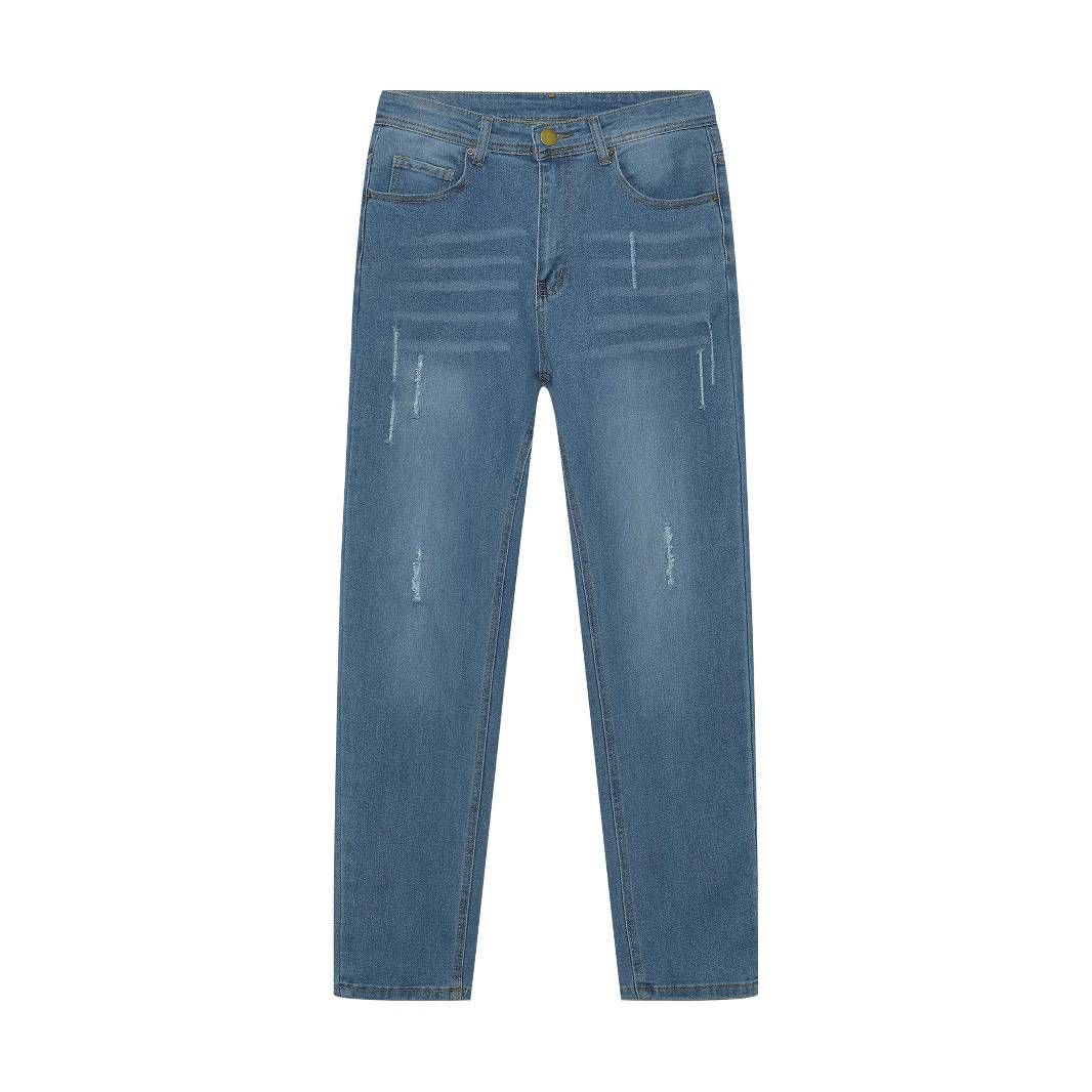Men's Slim Fit Stretch Jeans - Classic Blue Distressed Denim, Mid-Rise With Tapered Leg (S/M/L/XL/XXL)_mkmklike.com