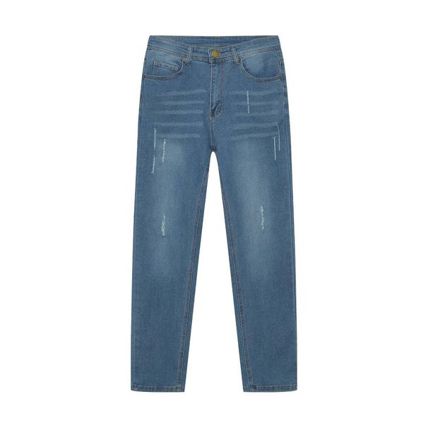 Men's Slim Fit Stretch Jeans - Classic Blue Distressed Denim, Mid-Rise With Tapered Leg (S/M/L/XL/XXL)_mkmklike.com
