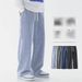 Men's Summer New Style Retro Japanese Elastic Waist Casual Straight Leg Jeans Trendy Wide Leg Trousers_mkmklike.com