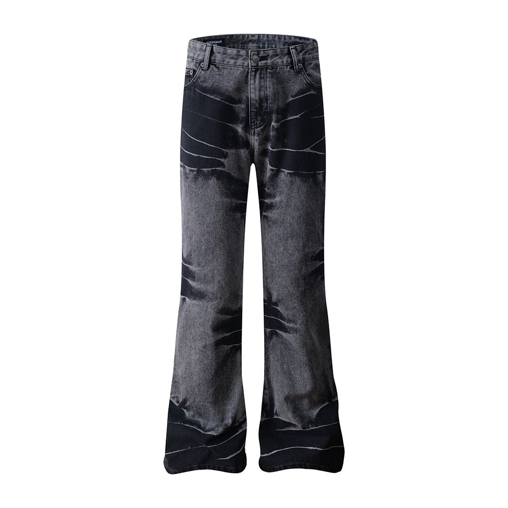 Vintage Patchwork Jeans – Distressed Washed Denim With Contrast Stitching (Men’s, Flared Hem, Lightweight Cotton)_mkmklike.com