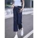 Women's Summer Thin Straight Leg Jeans Loose Fit Elastic Waist Cropped Wide Leg Pants Plus Size Pear Shaped Figures_mkmklike.com