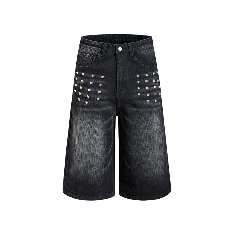 Trendy American Brand Slimming Wide Leg Pants Washed Heavily Beaded Niche Design Straight Leg Jeans for Men And Women_mkmklike.com