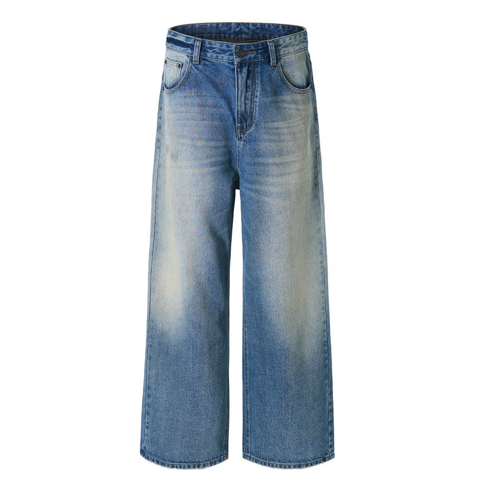 Punk Washed Denim For Men Loose Basic Simple Dad Versatile Casual Straight Pants_mkmklike.com