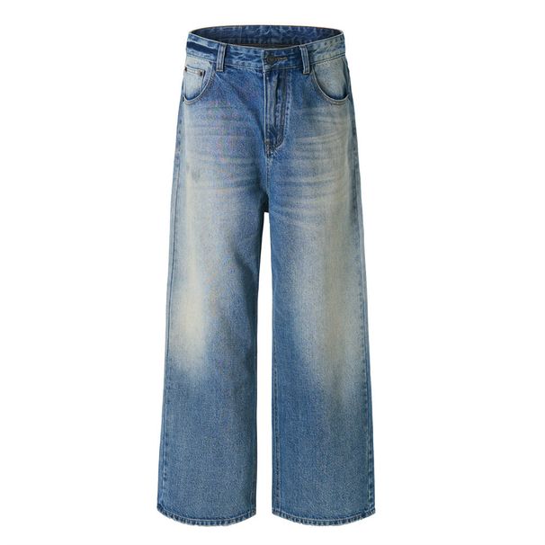 Punk Washed Denim For Men Loose Basic Simple Dad Versatile Casual Straight Pants_mkmklike.com