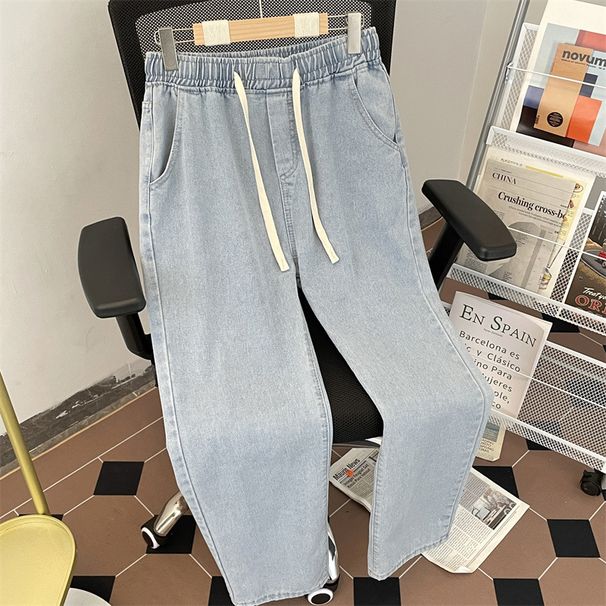 Men's Clothing Elastic Waist Jeans Retro Style Wide Leg Trousers Loose Fit Durable Straight Leg Denim For Men And Women Perfect For Teenagers_mkmklike.com
