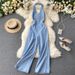 Women's fashion sleeveless halter high waist slim wide leg denim jumpsuit_mkmklike.com