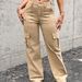 Women's Retro Cargo Pants Loose Fit Jeans High Waist Straight Leg Fashion Street Style Large Pockets Wide Leg Jeans_mkmklike.com