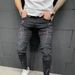 Men's Clothing Ripped Print Jeans Paint Stretch Small Foot Jeans_mkmklike.com
