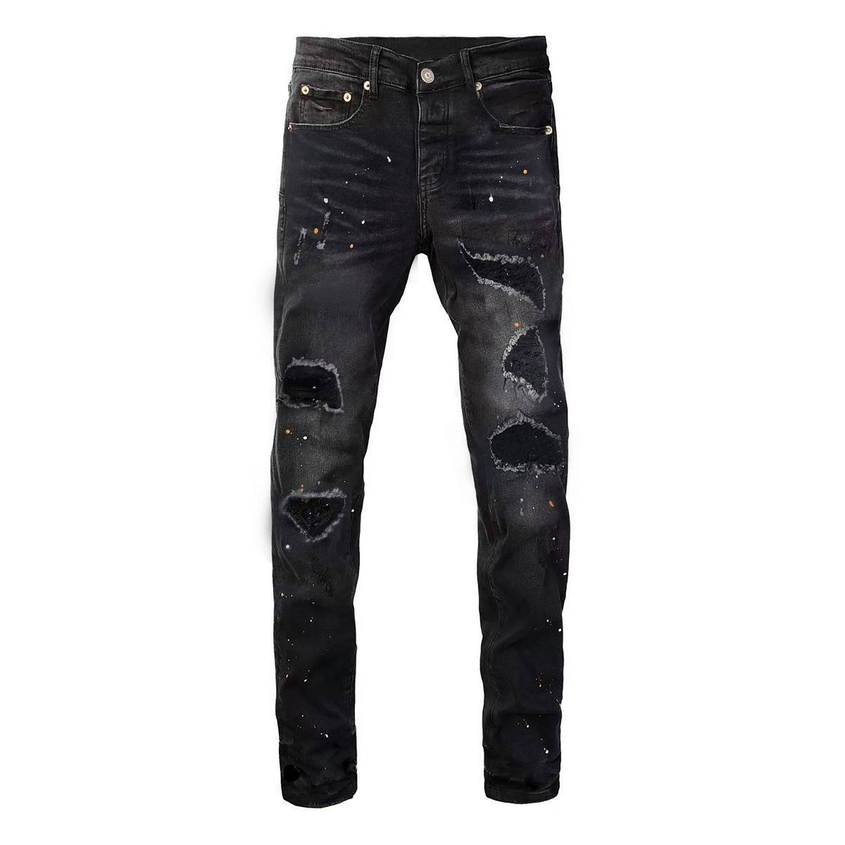 Men's Clothing Men's Black Ripped Jeans Straight Fit Hand-Painted Art Casual Denim Pants For Teens And Young Adults Straight Fit Hand-Painted_mkmklike.com