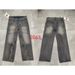 Men's Clothing High Street Washed Distressed Stitching Logging Jeans Men's Retro Fashion Trend Ink Splashed Print Wide Leg Trousers_mkmklike.com
