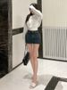 K Comes With A Full Crotch Cushion, Half Body Short Skirt, Women's Fashionable Pattern, Slim Fit, Leg Length, High Waist Denim Short Skirt_mkmklike.com
