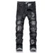 In Stock New AM Foreign Trade Brand Slim Fit Stretch Black Letter Patch Washed Skinny Men's Jeans_mkmklike.com