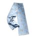 Vintage Printed Women's Jeans For Spring And Autumn, Loose Wide-Leg Slimming High-Waisted Straight Pants, Stylish_mkmklike.com