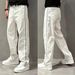 Men's Clothing Summer Thin All Match Wide Leg Pants Men's Striped Stitching Straight Casual Pants Fashionable Loose White Jeans Men's Trend_mkmklike.com