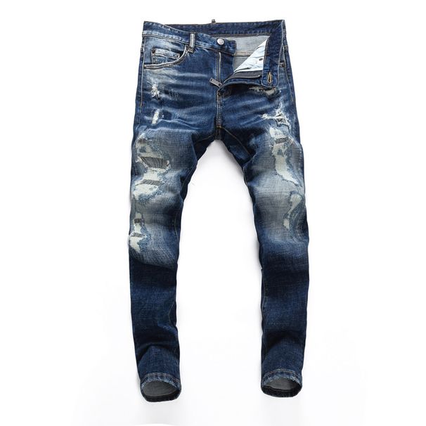 Men's Ripped Skinny Jeans High Street Fashion Trendy Distressed Washed Embroidered Patchwork Slim Fit Jeans American Style_mkmklike.com