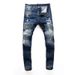 Men's Ripped Skinny Jeans High Street Fashion Trendy Distressed Washed Embroidered Patchwork Slim Fit Jeans American Style_mkmklike.com