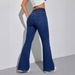 TK182 Women's Dark Blue Stretch Crossover V Waist Slightly Flared Jeans Hip Lifting Flared Pants European American Style Hot Girl_mkmklike.com