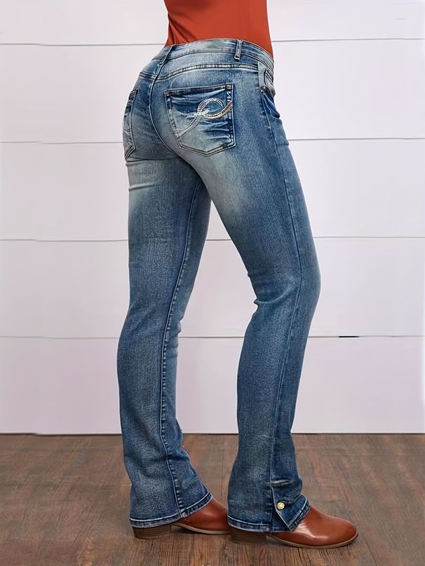 Cross-Border Source European And American Simple Casual Stretch Slim Straight Women's Embroidered Jeans_mkmklike.com