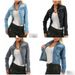 "Women's Slim Fit Denim Jacket - Classic Workwear Style With Contrast Stitching, Lightweight & Comfortable For Spring & Fall"_mkmklike.com