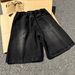Men's Clothing Men's Black Lightning Striped Ripped Denim Shorts Washed Five Point Summer Style Trendy High End Fashion Pants_mkmklike.com