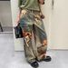 ELLE Correct Version AC2025 Autumn Winter Niche Design Sense Bear Stereoscopic Print Loose Straight Jeans For Women_mkmklike.com