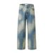 Tie-Dye Gradient Washed Jeans Men's American High Street Dirty-Dye Loose Straight-Leg Design Sense Wide-Leg Long Pants_mkmklike.com