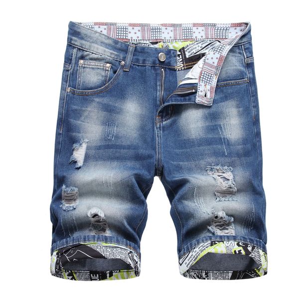 Men's Blue Distressed Ripped Denim Shorts Summer Style Trendy Versatile Straight Leg mid Length Outer Size Available_mkmklike.com