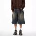 Denim Shorts Men's Retro Pants Logging Wide Leg Shorts Six Point Pants Couple Summer_mkmklike.com