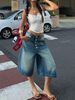 Vintage Washed Denim Shorts With Multi-Button Detail – Relaxed Fit, Mid-Rise, Comfortable Cotton Blend For Casual & Streetwear_mkmklike.com