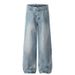 Men's Clothing Retro Lightning Pattern Washed Baggy Machete A Line Men's Casual Loose Straight Jeans_mkmklike.com
