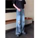 Vintage Distressed High-Waist Straight Leg Jeans For Men & Women – Retro Stretch Denim Pants With Ripped Details_mkmklike.com
