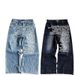 Suitable For All Seasons Letter Print Men's New Harajuku Hip-Hop Loose Wide-Leg Jeans Street Style_mkmklike.com