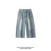 American Retro Straight-leg Large-pocket Cropped Jeans With Curved Patchwork, Trendy Brand, Cool And Loose Wide-leg_mkmklike.com