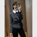 Women's Clothing Grey Faux Two-Piece Jacket - Elegant Velvet Blazer, Chic Tweed Style (S-2XL)_mkmklike.com