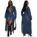 "Stylish Long Sleeve Denim Duster Coat With Pockets - Oversized Open Front Jacket For Women, Streetwear Fashion, S/M/L/XL/2XL"_mkmklike.com