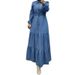 Women's Blue Patchwork Maxi Dress Dubai Turkish Clothing Fashionable Elegant Denim Dress_mkmklike.com