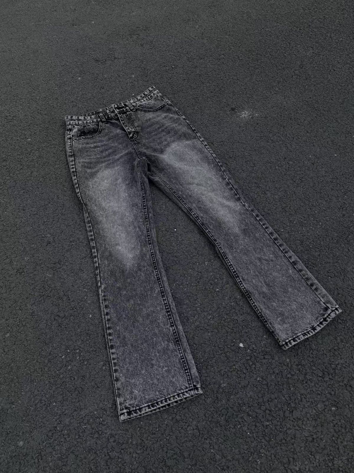 Black & Gray Cleanfit Flared Jeans 517 Self-Made Washed Distressed Snowflake Marble Pattern mid Waist Straight Pants_mkmklike.com