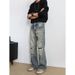 American High Street Style Men's Distressed Jeans With Rhinestones And Hot Stamping, Loose Fit, Straight Leg, And Slightly Flared, 2026 New Style._mkmklike.com