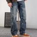 Men's Vintage Distressed Jeans, Streetwear Baggy Denim Pants With Graphic Print, Loose Fit High Waist Straight Leg For Casual & Urban Style_mkmklike.com