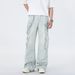 Men's Light Blue Cargo Jeans With Multiple Pockets - Y2K Streetwear, Hip-Hop Fashion, Wide-Leg High-Waisted Pants For Casual & Stylish Outfits_mkmklike.com