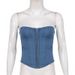 Women's Clothing Sexy Girl Solid Color Single Button Irregular Collar Denim Corset Top_mkmklike.com